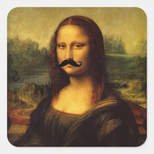 Adesivo Quadrado Mona Lisa Com bigode (Frente)