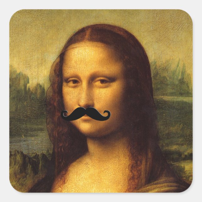 Adesivo Quadrado Mona Lisa Com bigode (Frente)
