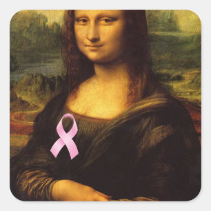Adesivo Quadrado Mona Lisa Com Fita Rosa