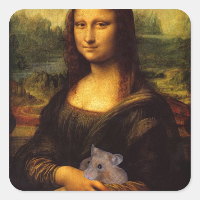 Adesivo Quadrado Mona Lisa Com Hamster (Frente)