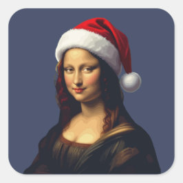 Adesivo Quadrado Mona Lisa Santa Hat Christmas Holiday Cut Out