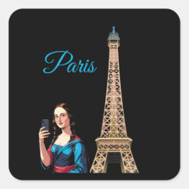ADESIVO QUADRADO MONA LISA TIRANDO SELFIE SURREAL PARIS