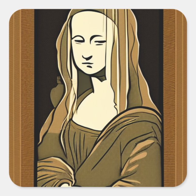 Adesivo Quadrado Mona Lisa Wood Estilo de Estilo de Estilo Sépia (Frente)