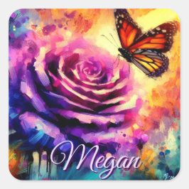 Adesivo Quadrado Monarch Butterfly on Rose at Sunset Personalized