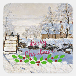 Adesivo Quadrado Monet - A Magpie com o Natal Holly