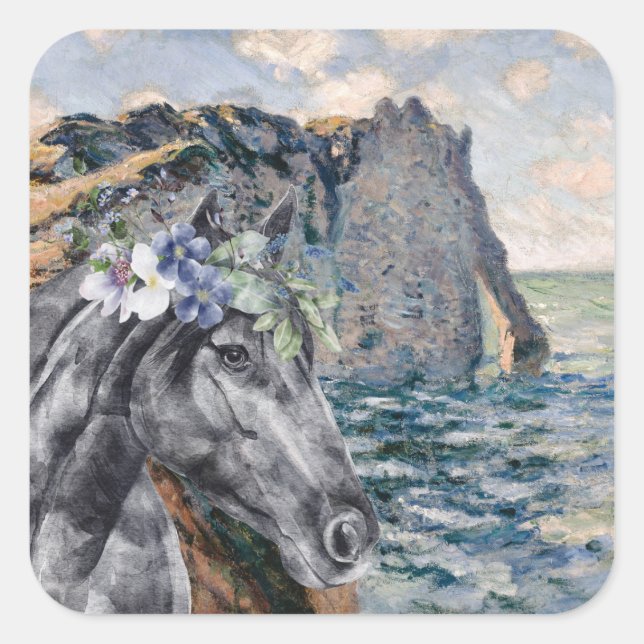 Adesivo Quadrado Monet Cliff of Aval & Black Horse Compilation (Frente)
