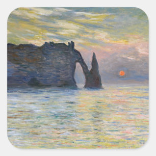 Adesivo Quadrado Monet - Manneport, Cliff em Etretat, Sunset