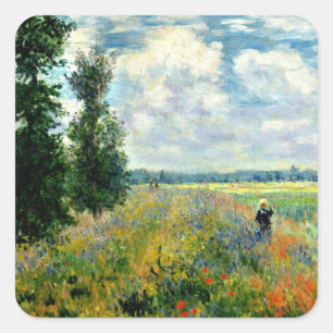 Adesivo Quadrado Monet - Poppy Field, Argenteuil,