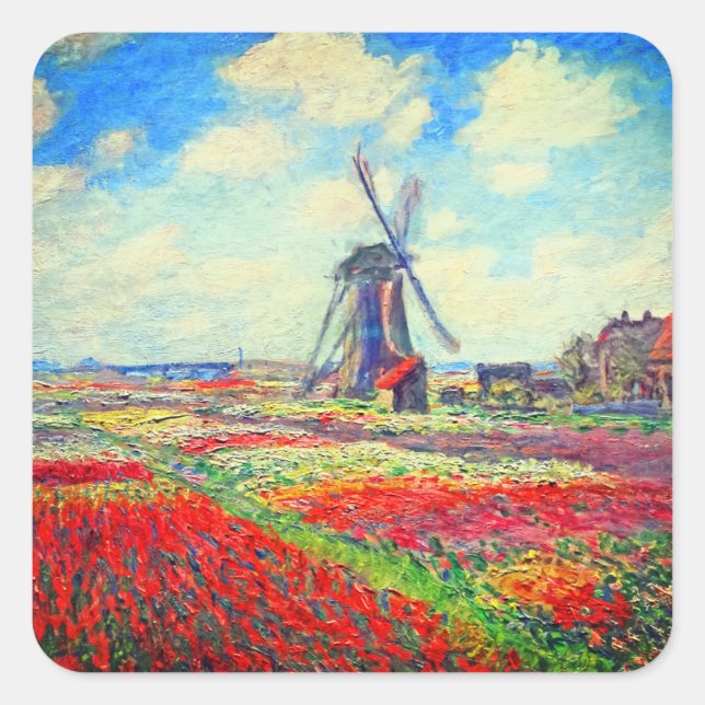 Adesivo Quadrado Monet Tulips Windmill (Frente)