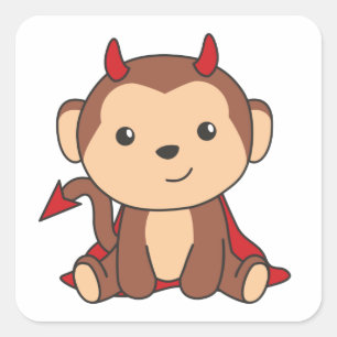 Adesivo Quadrado Monkey Halloween Cute Devil Kids Witume S