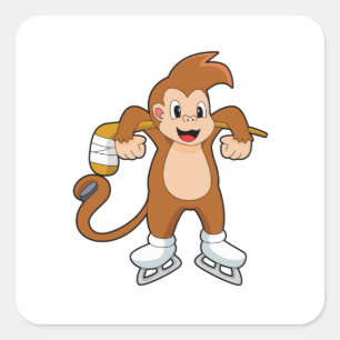 Adesivo Quadrado Monkey Ice Hóquei no Gelo