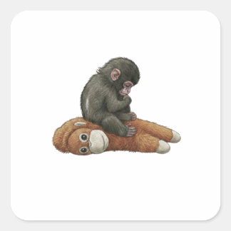 Adesivo Quadrado Monkey Punch, Baby Monkey Orangutan Hug