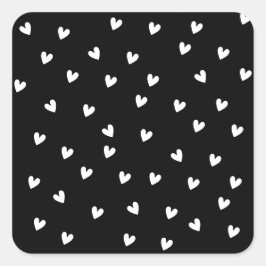 Adesivo Quadrado Monochrome Black and White Heart Pattern