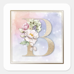 Adesivo Quadrado Monograma B Floral Rosa