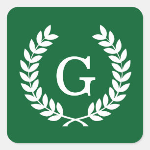 Adesivo Quadrado Monograma branco da inicial da grinalda do louro