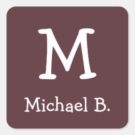 Adesivo Quadrado Monograma branco e nome da Dusty Burgundy