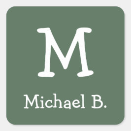 Adesivo Quadrado Monograma Branco e Nome na Praça Verde Arredondada