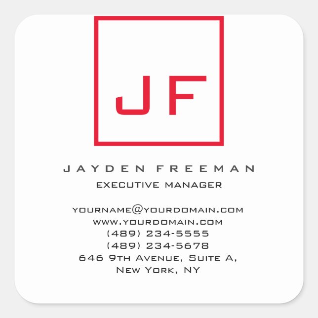 Adesivo Quadrado Monograma Branco Vermelho Moderno Minimalista Seu  (Frente)