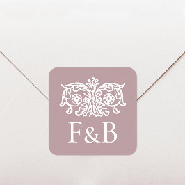 Adesivo Quadrado Monograma Casamento Ornate Floral Rosa