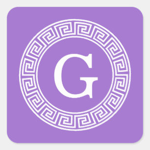 Adesivo Quadrado Monograma chave grego branco Amethyst da inicial