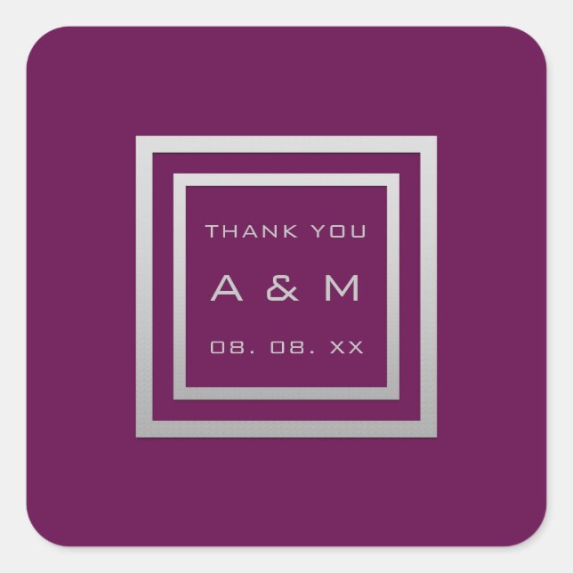 Adesivo Quadrado Monograma Cinza Frame Silver Weding Marsala (Frente)