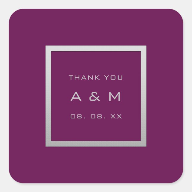 Adesivo Quadrado Monograma Cinza Frame Silver Weding Marsala (Frente)