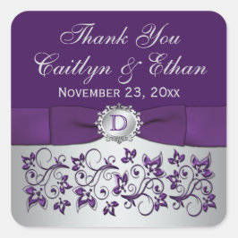 Adesivo Quadrado Monograma Cinza Roxa Vinheta-Favor