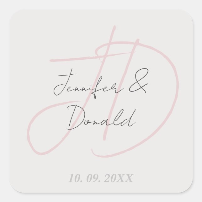 Adesivo Quadrado Monograma clássico de tendências da caligrafia (Frente)