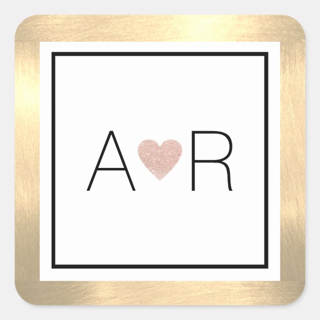 Adesivo Quadrado monograma clássico elegante de amor de casamento (Frente)