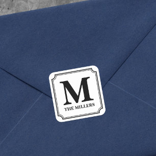 Adesivo Quadrado Monograma clássico moderno do nome de família da