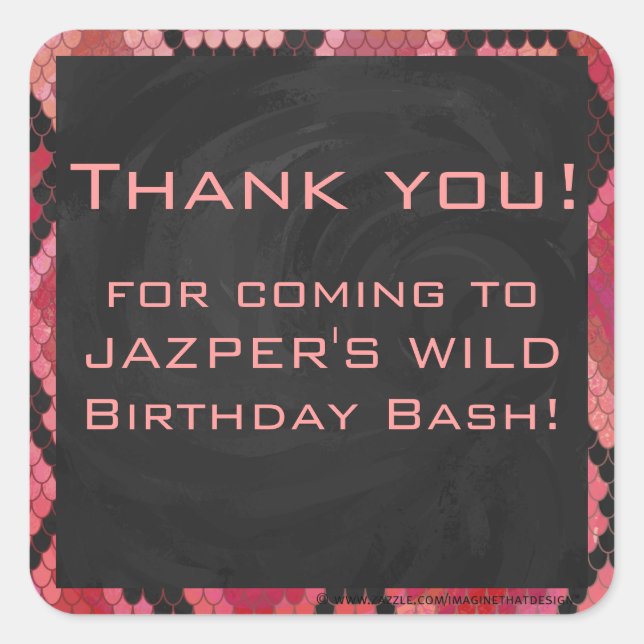 Adesivo Quadrado Monograma Cobra preto e Impressão vermelho (Frente)