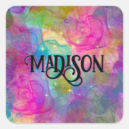 Adesivo Quadrado Monograma colorido de mármore elegante