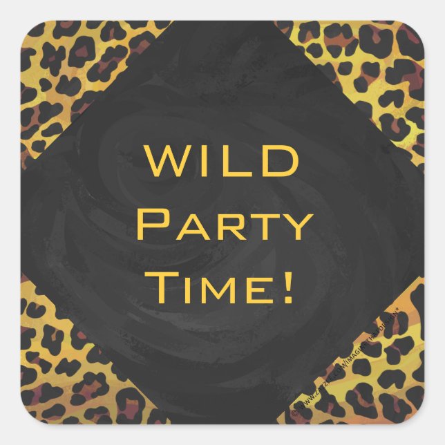 Adesivo Quadrado Monograma com Leopardo Castanho e Amarelo (Frente)