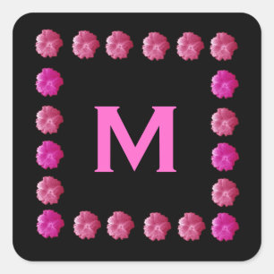 Adesivo Quadrado Monograma cor-de-rosa M dos Hollyhocks ou alguma