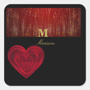 Adesivo Quadrado Monograma, coração vermelho   
