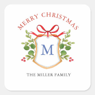 Adesivo Quadrado Monograma Crest com Feriados em Verde