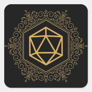 Adesivo Quadrado Monograma D20 Tabletop Dourado Dice RPG