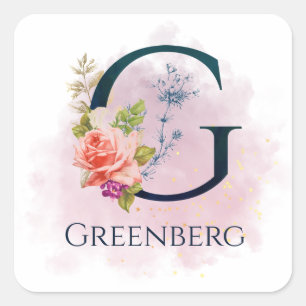 Adesivo Quadrado Monograma da Letra G Floral Chique com Salpico de 