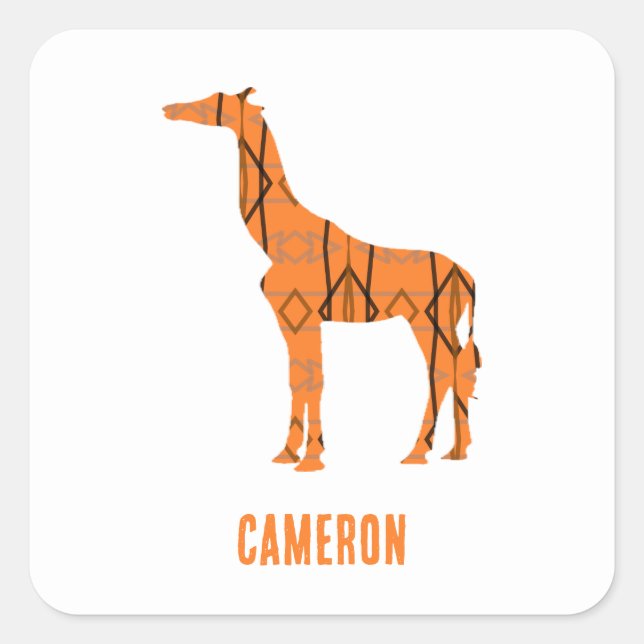 Adesivo Quadrado monograma da silhueta de girafa abstrato (Frente)