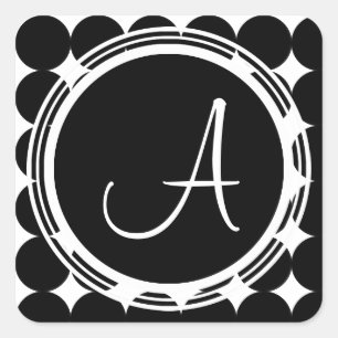 Adesivo Quadrado Monograma de Bolinhas Preta