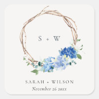 Monograma de Casamento de Madeira Floral Azul Livr