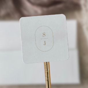 Adesivo Quadrado Monograma de Casamento Elegante Dourado Minimalist