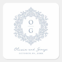 Monograma de casamento elegante dusty blue herança