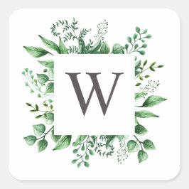 Adesivo Quadrado Monograma de casamento florestal em aquarela com f