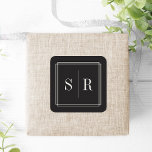 Adesivo Quadrado Monograma de Casamento Negro e Ecru<br><div class="desc">Os adesivos clássicos e elegantes do monograma são perfeitos para selar seus envelopes de convite, favores e muito mais. O design simples e chic em marfim preto e creme apresenta as suas iniciais, monograma ou duograma, enquadrado por uma fina borda geométrica. Projetado para coordenar com nossa coleção de casamento de...</div>