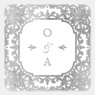 Adesivo Quadrado Monograma de casamento vintage ornamentado elegant