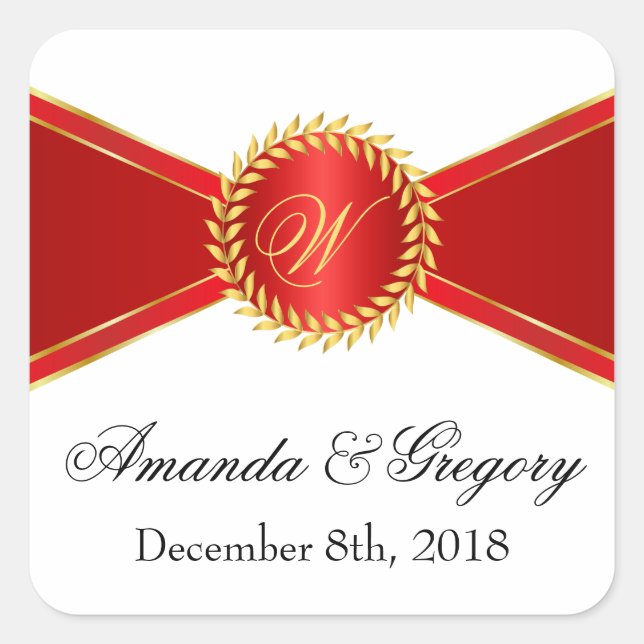 Adesivo Quadrado Monograma de Elegância Vermelha (Frente)