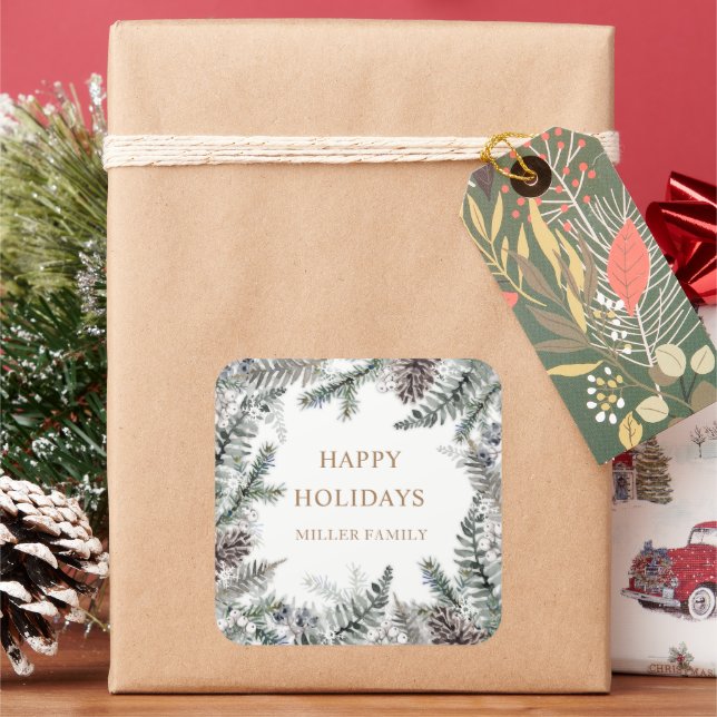 Adesivo Quadrado Monograma de Feliz Natal Verde Invernal Azul (Feriado)