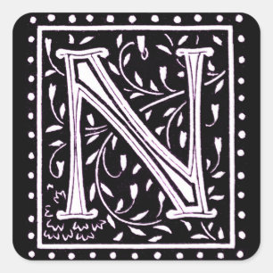 Adesivo Quadrado Monograma de Flores e Pontos "N"