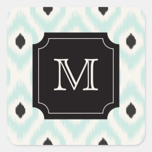 Adesivo Quadrado Monograma de Ikat do Diamante Preto na moda Chic